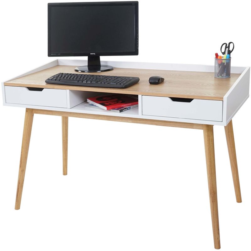 bureau hhg 141, table d'ordinateur, 120x55cm mdf aspect frêne - white