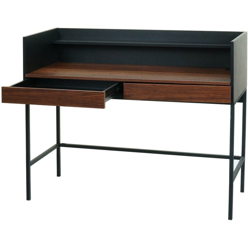 HHG - jamais utilisé] Bureau 234, table d'ordinateur de bureau, tiroir 120x50cm bois métal, aspect noyer