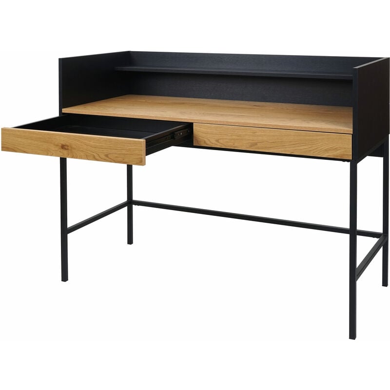 HHG - Bureau 234, table d'ordinateur de bureau, tiroir 120x50cm bois métal, aspect chêne