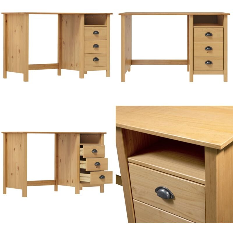 Bureau Hill avec 3 tiroirs 120x50x74 cm Pin solide - Bureau En Bois - Bureau Moderne - Bureau Compact - Bureau Avec Rangement - Bureau Hill - Home &