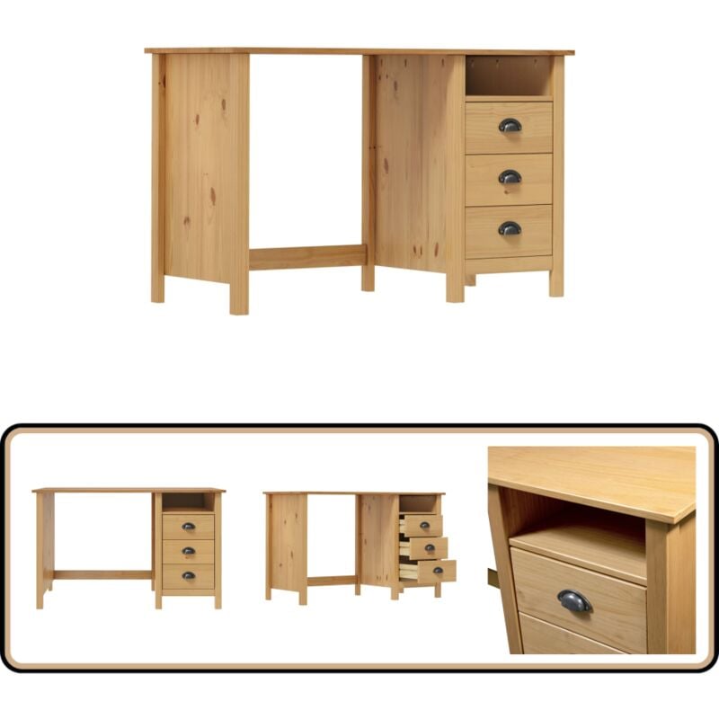 Vidaxl - Bureau Hill avec 3 tiroirs 120x50x74 cm Pin solide - Bureau En Bois - Bureau Moderne - Bureau Compact - Bureau Avec Rangement - Bureau Hill
