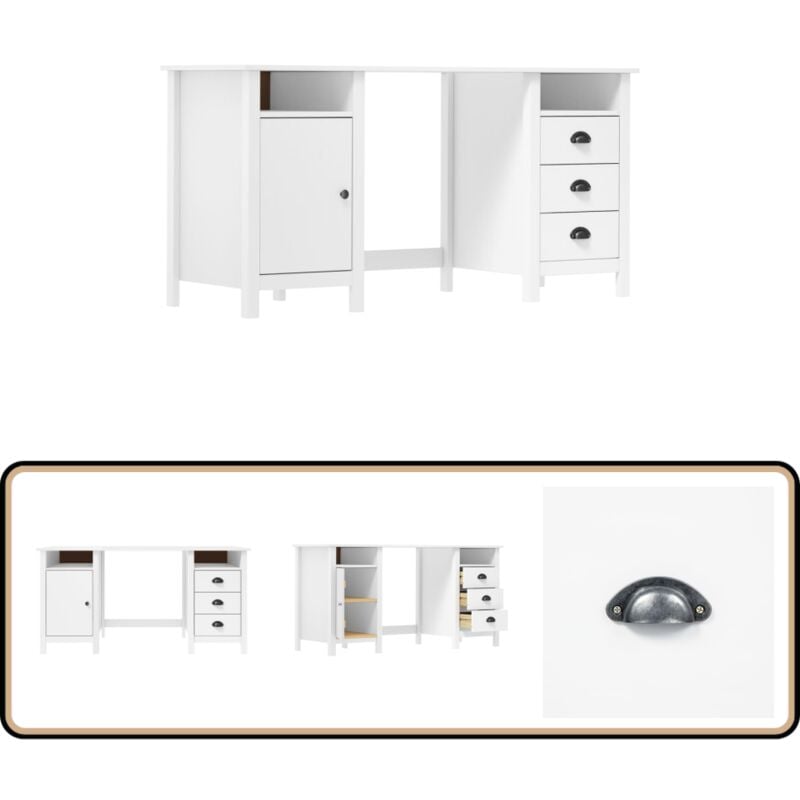 Vidaxl - Bureau Hill Blanc 150x50x74 cm Bois de pin solide - Bureau En Bois - Bureau Blanc - Bureau Design - Meuble De Bureau - Bureau Moderne