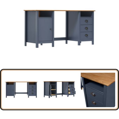 Bureau Hill Gris 150x50x74 cm Bois de pin solide - Bureau En Bois - Bureau Design - Bureau Industriel - Bureau Vintage - Meuble De Bureau