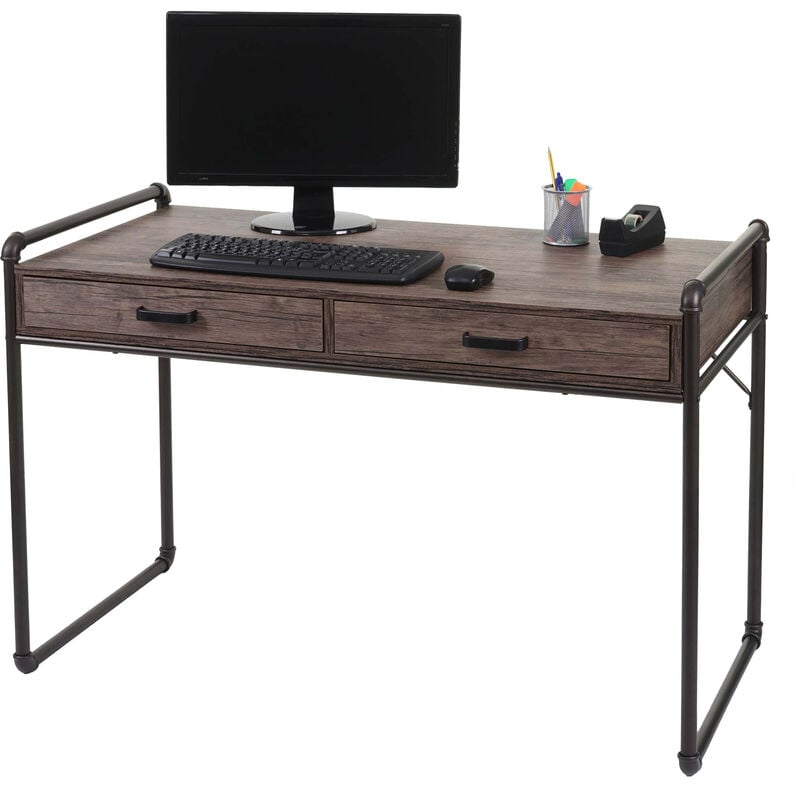 Mendler - Bureau HWC-F58, table pour ordinateur, design industriel 75x120x60cm structure 3D -aspect chêne sauvage marron