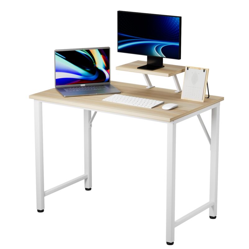 Bureau Informatique 80x40cm, Table d'ordinateur Simple, Petit Bureau Ordinateur avec Support Amovible de Surélévation, Adapté au Bureaux, au Salon, à
