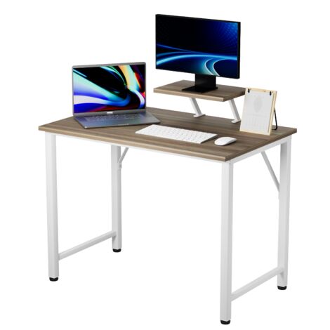 Bureau Informatique 80x40cm, Table d'ordinateur Simple, Petit Bureau Ordinateur avec Support Amovible de Surélévation, Adapté au Bureaux, au Salon, à la Maison Marron