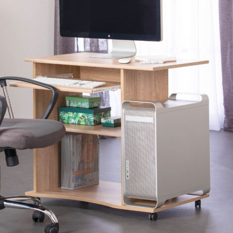 Bureau informatique 80x50x75 cm avec roulettes naturel - PROCESS