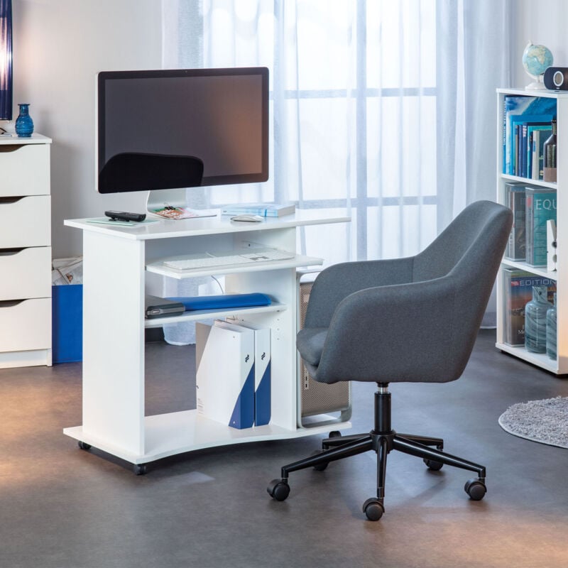 M&s - Bureau informatique 80x75x50 cm avec roulettes blanc