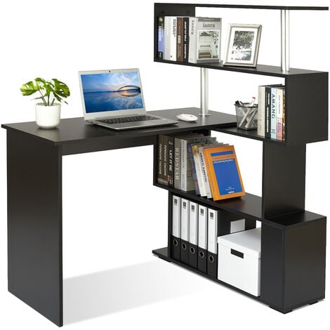 Bestier Petit bureau d'angle réversible en forme de L avec étagères de  119,4 cm, table de rangement pour bureau à domicile, petit espace, gris