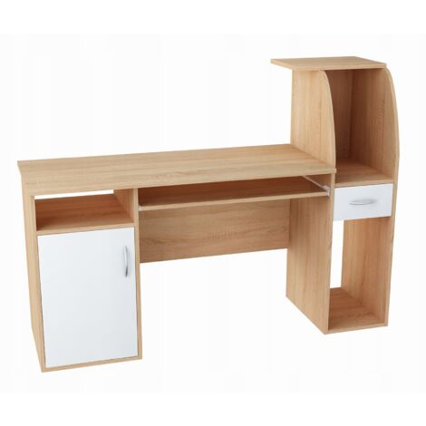 Bureau Informatique avec Rangement, Coulissant Clavier Blanc-Sonoma - Table d'ordinateur Style contemporain - 150 x 50 x 112 cm