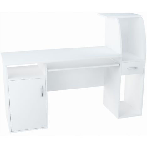 Bureau Informatique avec Rangement, Coulissant Clavier Blanc - Table d'ordinateur Style contemporain - 150 x 50 x 112 cm
