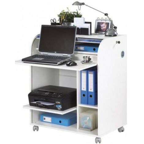 Bureau informatique blanc à rideau blanc Must 80cm