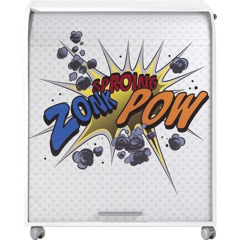 Bureau informatique blanc à rideau imprimé zonk pow Must 80cm
