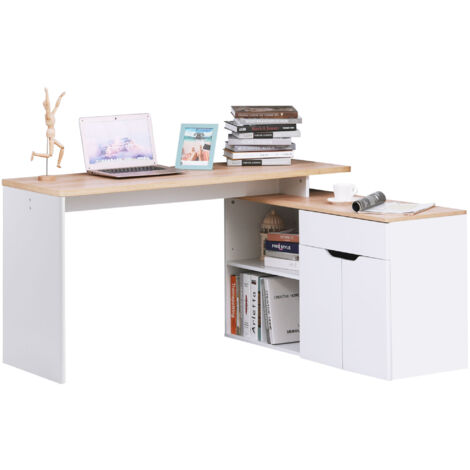 Bureau informatique d’angle modulable KATE blanc et bois