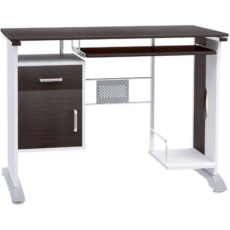 Bureau informatique design 100x52x75 cm, brun noir et blanc