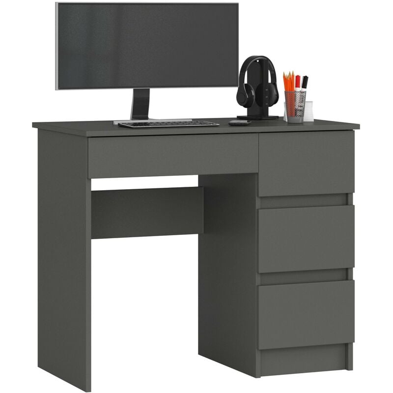 Bureau d'ordinateur AKORD droit A7 Gris Graphite 90 cm 4 tiroirs façade Gris Graphite 90x50x77 cm