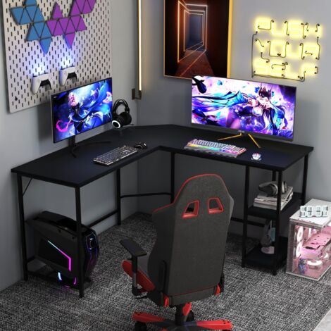 Bureau Informatique en Forme de L 138 CM Bureau d'Angle Bureau d'Étude avec Structure en Acier au Carbone Noir