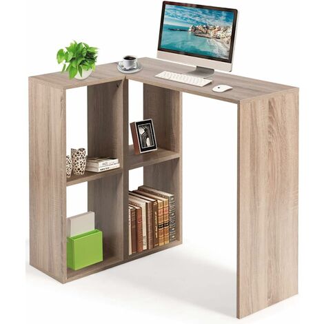 bureau informatique en forme de l, table d'angle pour l'ordinateuravec étagères