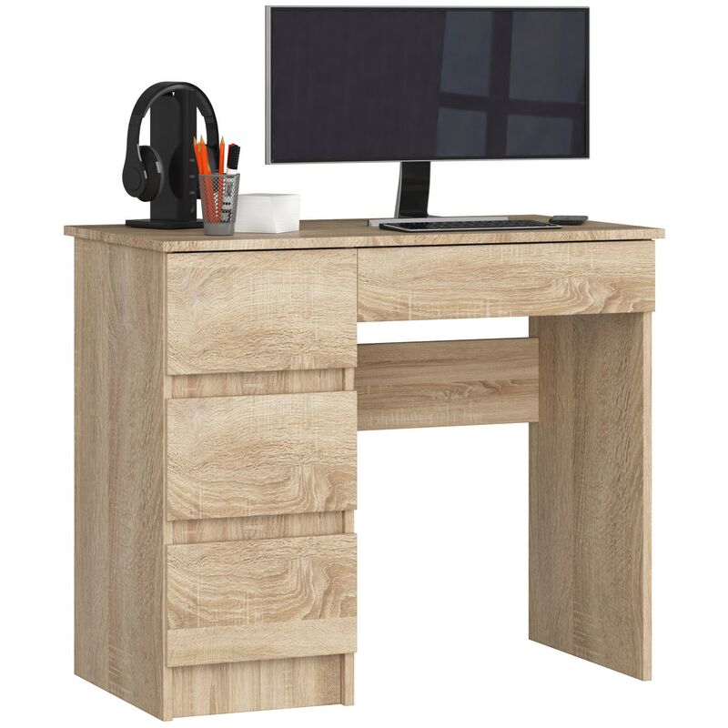 Akord - Bureau d'ordinateur gauche A7 Chêne Sonoma 90 cm 4 tiroirs façade Chêne Sonoma 90x50x77 cm