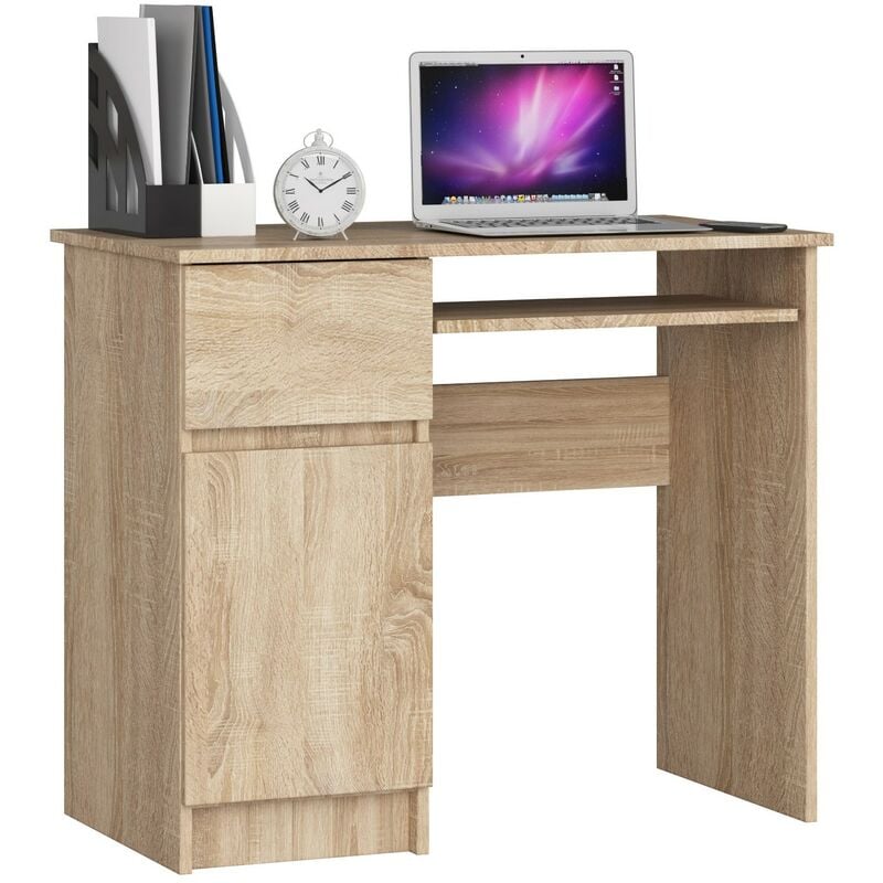Akord - Bureau d'ordinateur gauche piksel Chêne Sonoma 90 cm 1 porte 1 tiroir façade Chêne Sonoma 3 étagères 90x50x77 cm