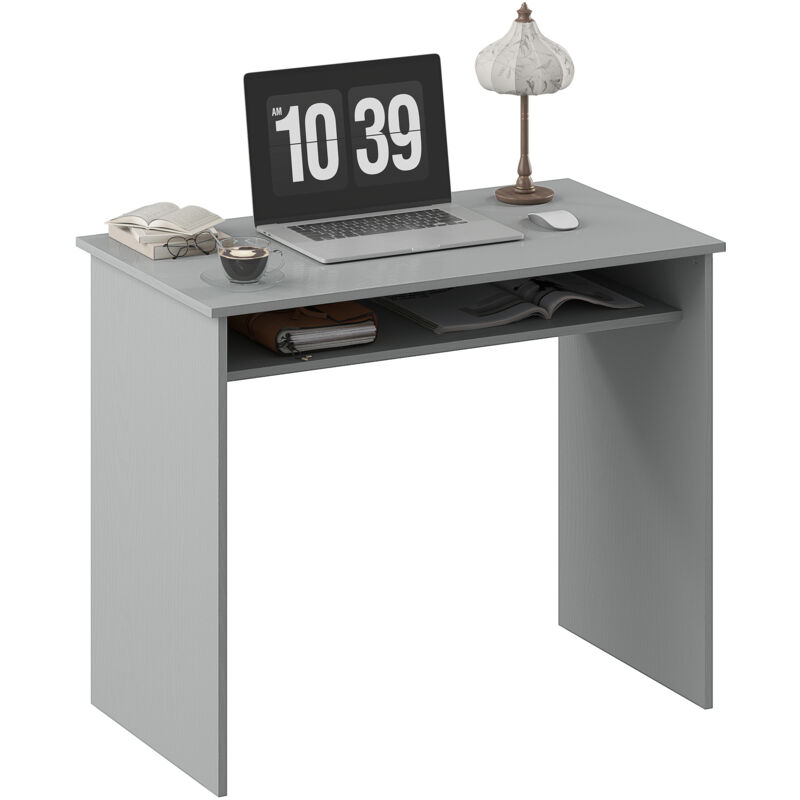 Bureau informatique - HOMCOM - sobre épuré compact avec 1 étagère - panneaux de particules - dim. 90l x 50P x 74H cm - gris