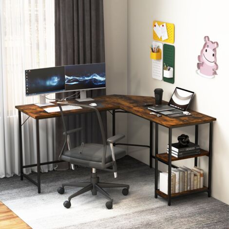 Bureau Informatique L 138 CM Angle Acier au Carbone Marron Rustique CW82143