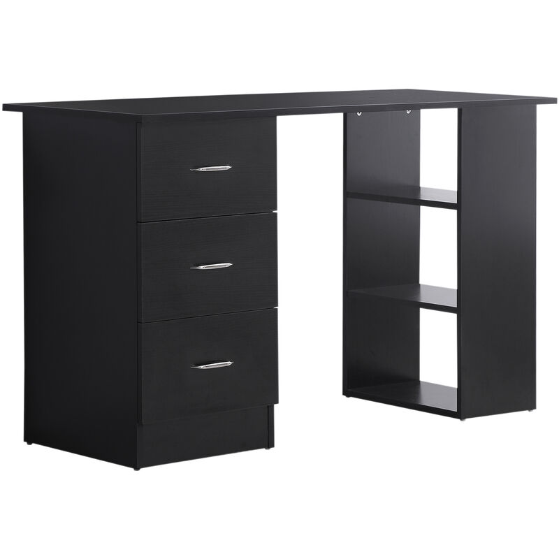 Homcom - Bureau informatique meuble de bureau 3 tiroirs coulissants + 3 étagères grand plateau 120L x 49l x 72H cm mdf noir - Noir