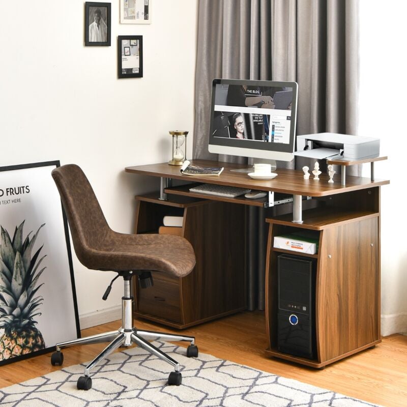 Maisonchic - Bureau Informatique Moderne avec Support pour Haut-parleur et Nombreux Rangements Tablettes en Mdf 120x55x85cm Noyer design in