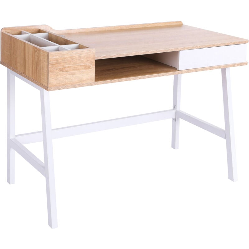 Homcom - Bureau informatique multi-rangement style contemporain dim. 100L x 55l x 82H cm métal blanc mdf chêne clair