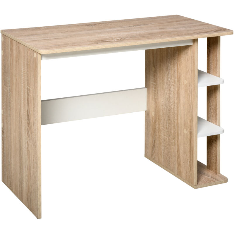 Homcom - Bureau informatique multimédia dim. 100L x 44l x 74H cm 3 étagères latérales panneaux particules E1 chêne clair blanc