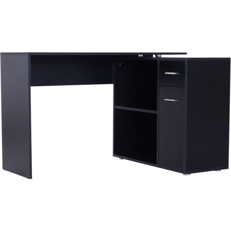 Bureau informatique multimédia modulable multi-rangements double niche + tiroir panneaux particules noir