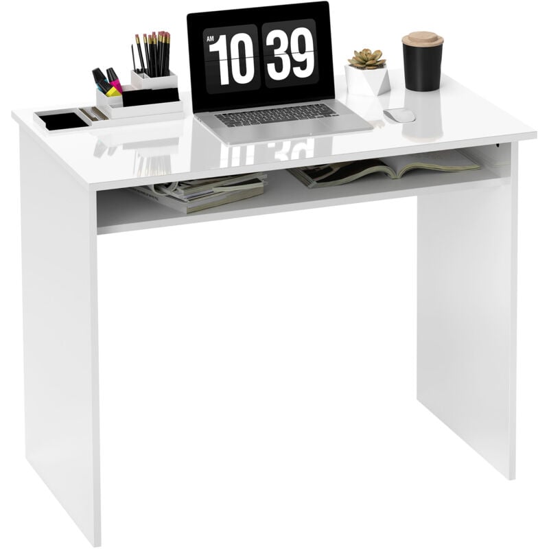 Homcom - Bureau informatique multimédia multi-rangement 1 étagère - 90l x 50P x 74H cm blanc