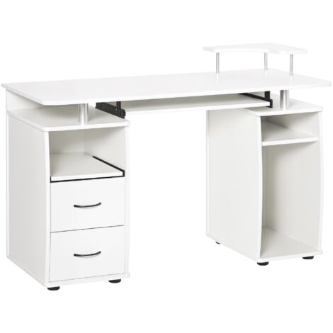 Bureau informatique multimédia multi-rangements 120L x 55l x 85H cm en bois blanc