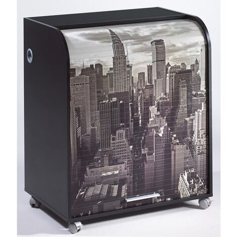 Bureau informatique noir à rideau imprimé New York Must 80cm