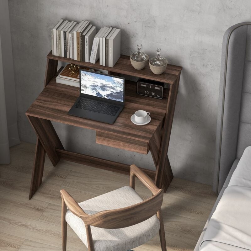 Design In - Bureau Informatique, Rangement, Support Écran, Repose-pieds, Marron CW82822