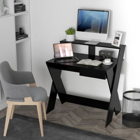 Bureau Informatique, Rangement, Support Écran, Repose-pieds, Noir CW81353