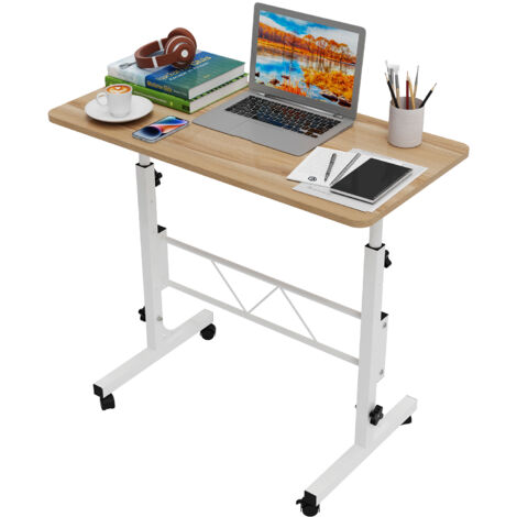 Bureau Informatique Réglable en Hauteur avec Roulettes Bloquables - Table Mobile Ergonomique Plateau MDF Durable + Structure Métallique - Dimensions 80x40x74-110cm (Idéal Canapé/Chambre/Salon/Bureau)