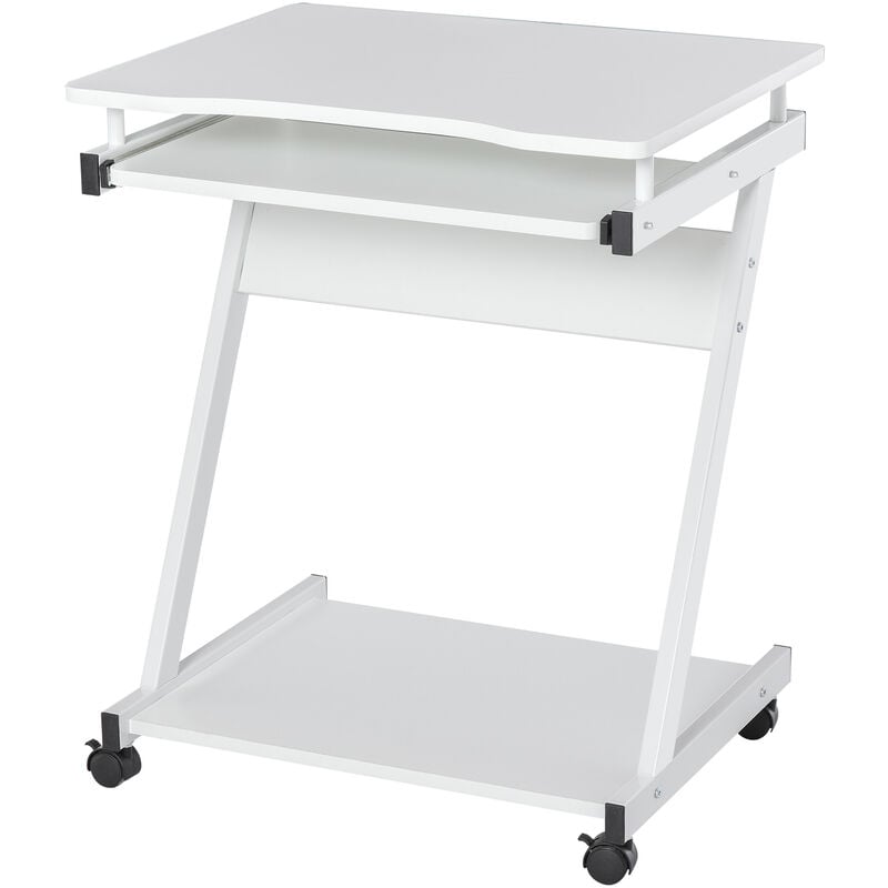 Homcom - Bureau informatique roulant - bureau mobile - table d'ordinateur - tablette coulissante clavier + étagère - blanc - Blanc