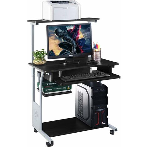 bureau informatique roulant table d'ordinateur montage simple avec support clavier coulissant