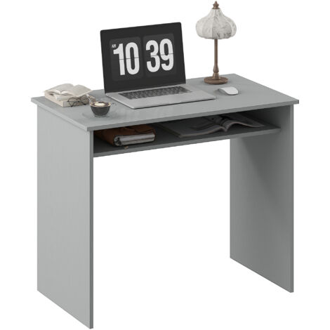 Bureau informatique sobre épuré compact avec 1 étagère, panneaux de particules, dim. 90l x 50P x 74H cm, gris