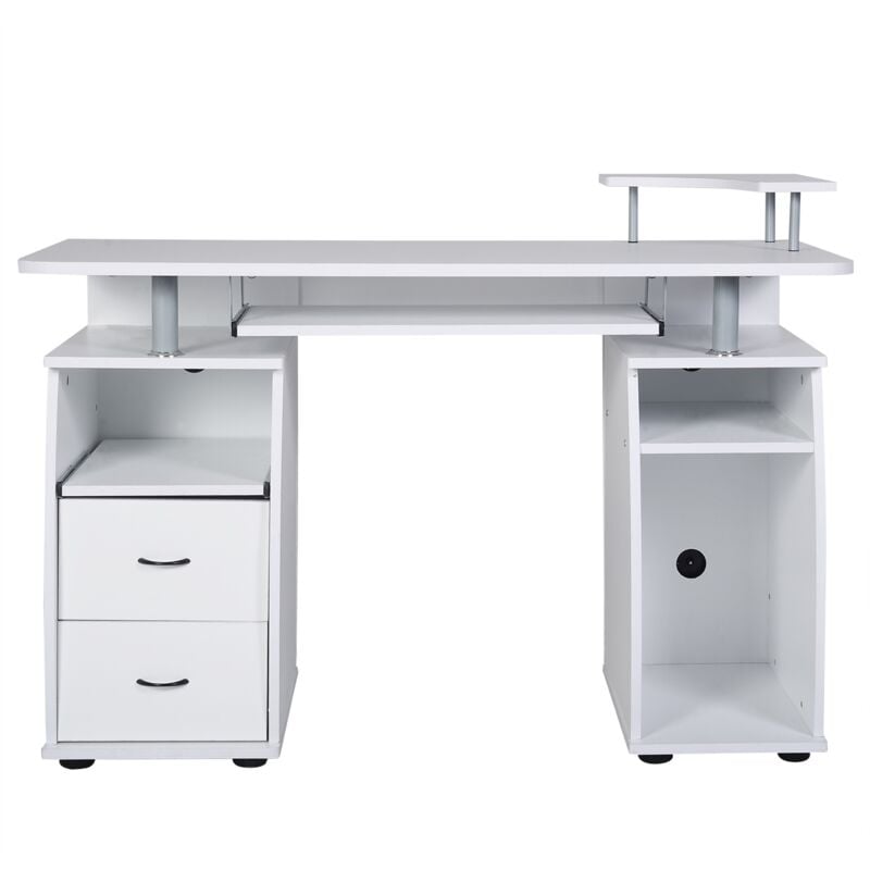 Maisonchic - Bureau Informatique, Support Écran, 2 Tiroirs, mdf, 120x55x85cm, Blanc CW2942 design in