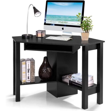 bureau informatique table bureau d’angle bureau d’ordinateur en bois avec 3 tablettes