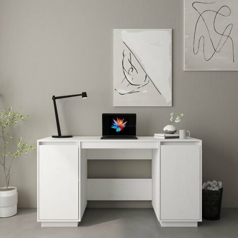 Bureau Informatique, Table de travail, Meuble de Bureau Blanc 140x50x75 cm Bois massif de pin HYB37336