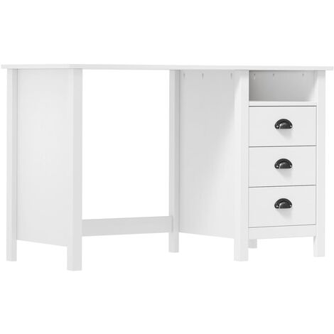 Bureau Informatique, Table de travail, Meuble de Bureau Hill avec 3 tiroirs 120x50x74 cm Bois pin massif HYB14575
