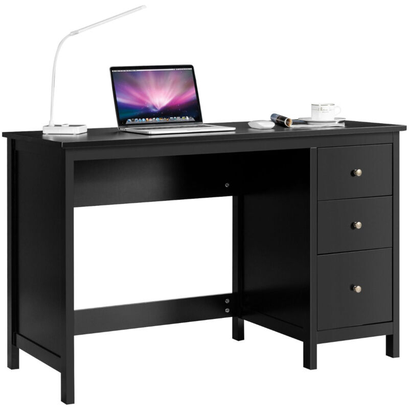 bureau informatique table d'ordinateur 120 x 50 x75 cm spacieux avec 3 tiroirs style moderne coloris noir - noir