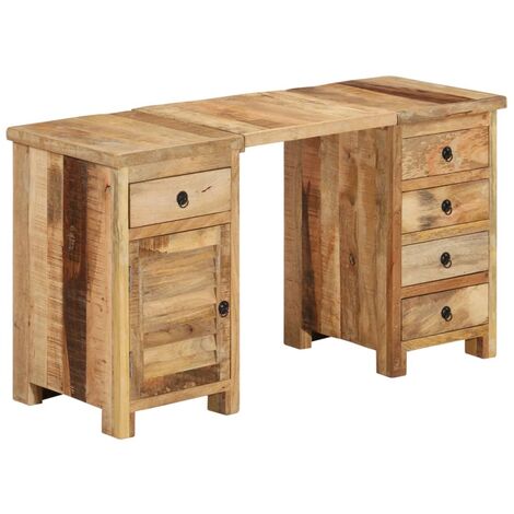 Bureau informatique Table d'ordinateur - à caissons Bois de manguier massif 140x50x77 cm BV299315 - BonneVie