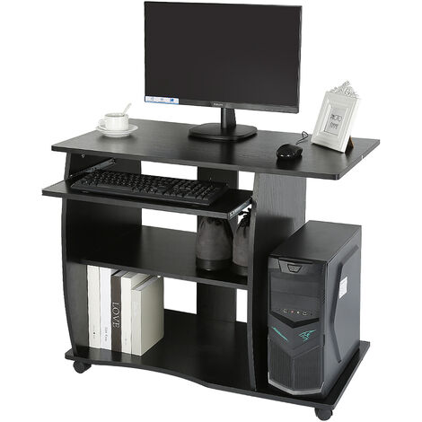 Bureau informatique - Table d’ordinateur à roulettes - 90 x 50 x 75 cm - Blanc