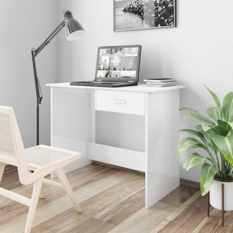 Bureau informatique Table d'ordinateur - Blanc brillant 100 x 50 x 76 cm Aggloméré BV974004 - BonneVie