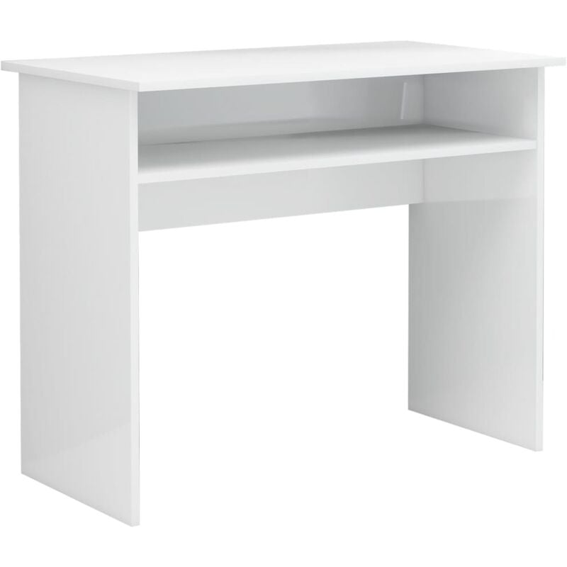 Bureau informatique Table d'ordinateur - Blanc brillant 90x50x74 cm Aggloméré BV172050