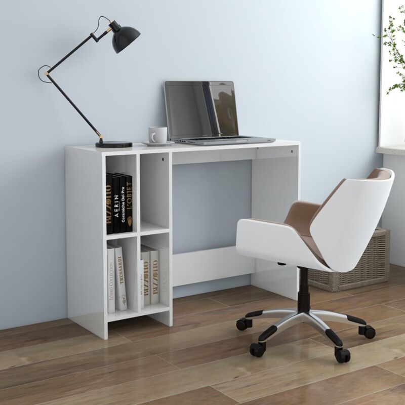 Bonnevie - Bureau informatique Table d'ordinateur - portable Blanc brillant 102,5x35x75 cm BV454185